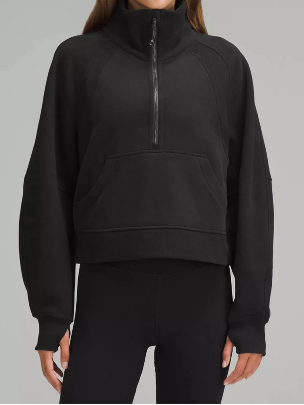 lululemon athletica Black Oversized Scuba Funnel-Neck Half Zip Sweatshirt #AB00